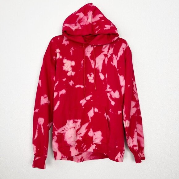 Custom Bleach Tie Dye Red Hoodie Sweatshirt Pullover Unisex Small Red - Picture 1 of 6